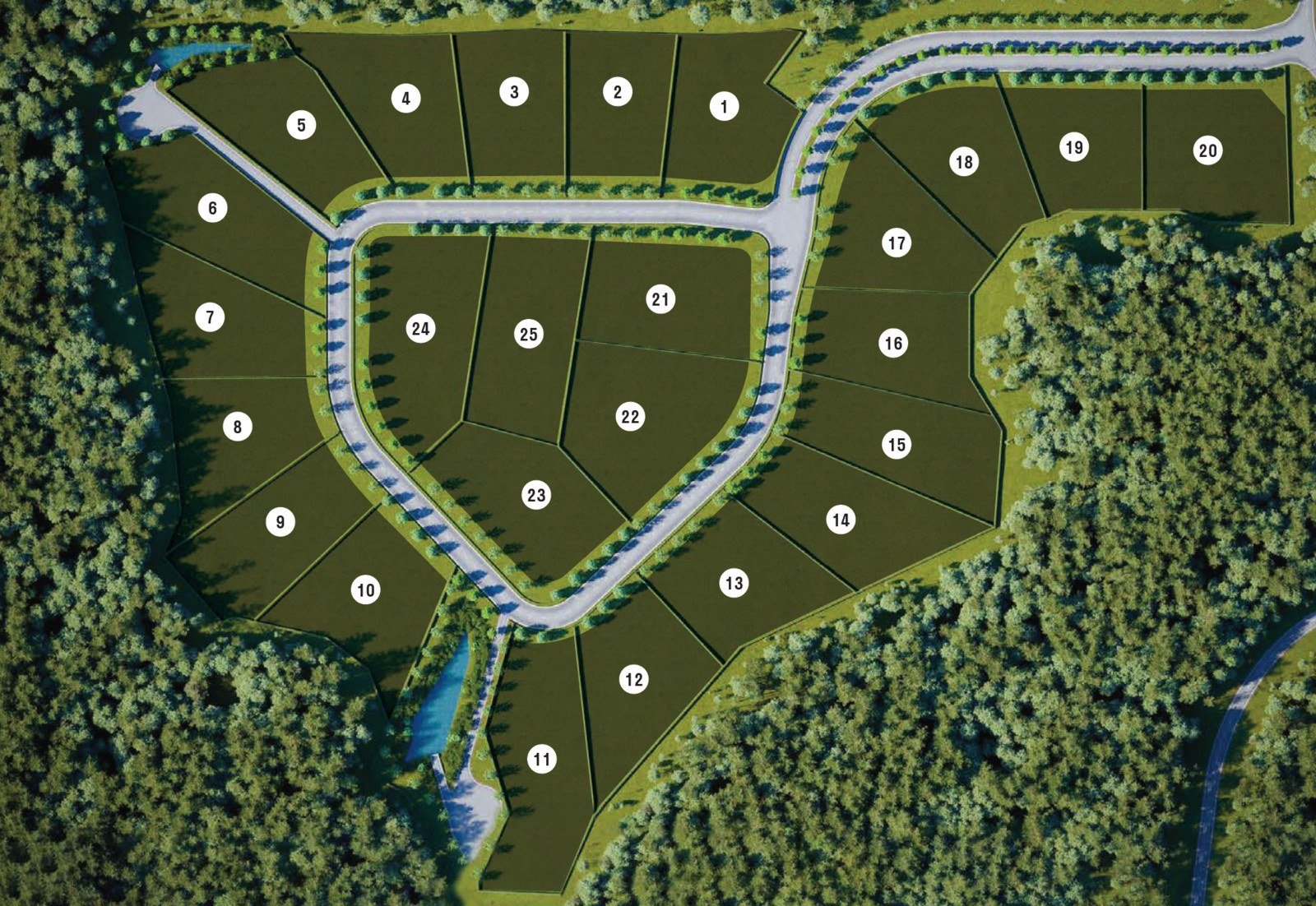 Lively Estates site plan with lot numbers, lots 1 through 25